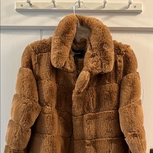BCBG Faux Fur Toffee Knee Length Coat